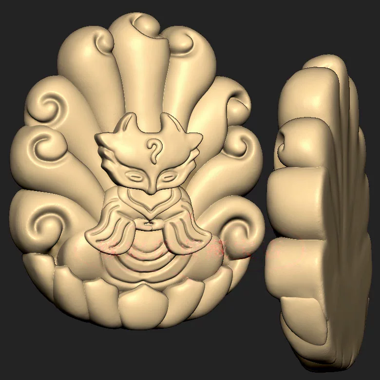坐莲花狐狸九尾狐三维立体图圆雕图纸stl文件雕刻机3d模型228