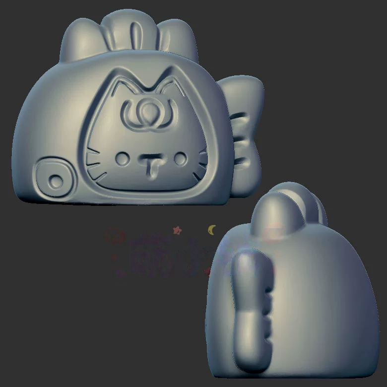猫脸鱼头小猫鱼三维立体图3d打印stl文件圆雕图雕刻机3d模型2708