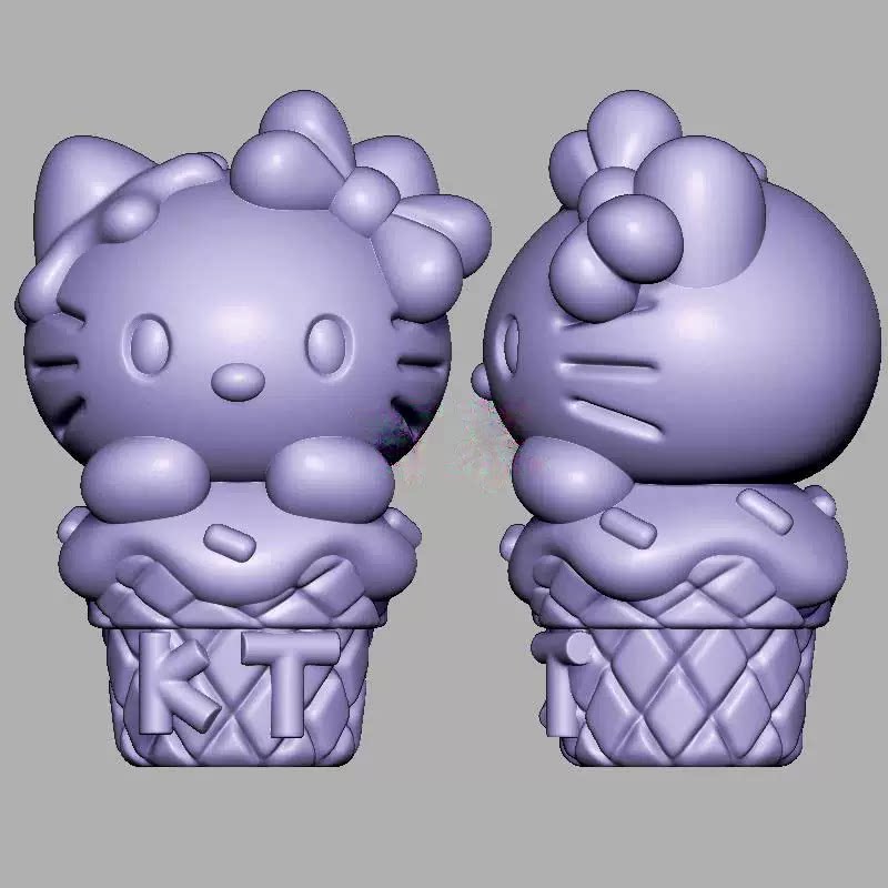 冰淇淋kt猫三维立体图电脑圆雕雕刻图纸stl文件3d打印模型1990