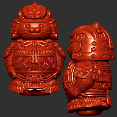 武士海豹猫士兵三维立体图圆雕图stl文件雕刻机3d模型3964
