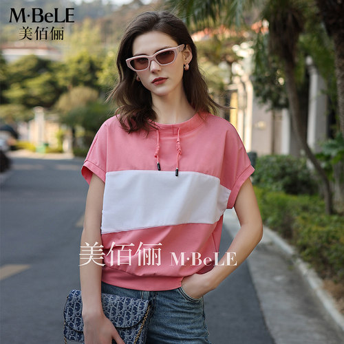 2025年新款美佰俪2025大码女t恤夏宽松休闲短袖胖mm抽绳上衣