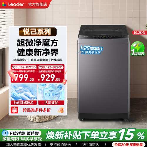 国家补贴海尔出品统帅10/12Kg大容量变频1级能效全自动波轮洗衣机