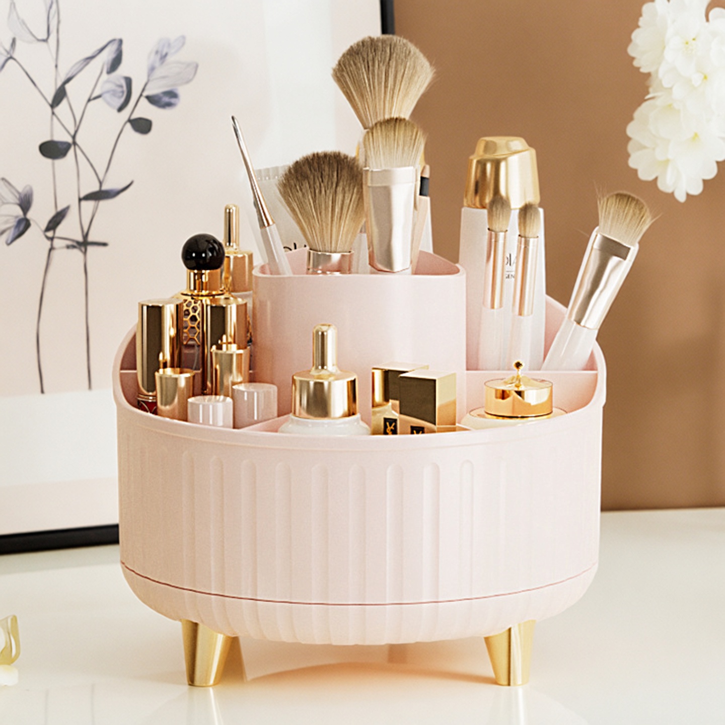 化妆品收纳盒桌面旋转化妆刷