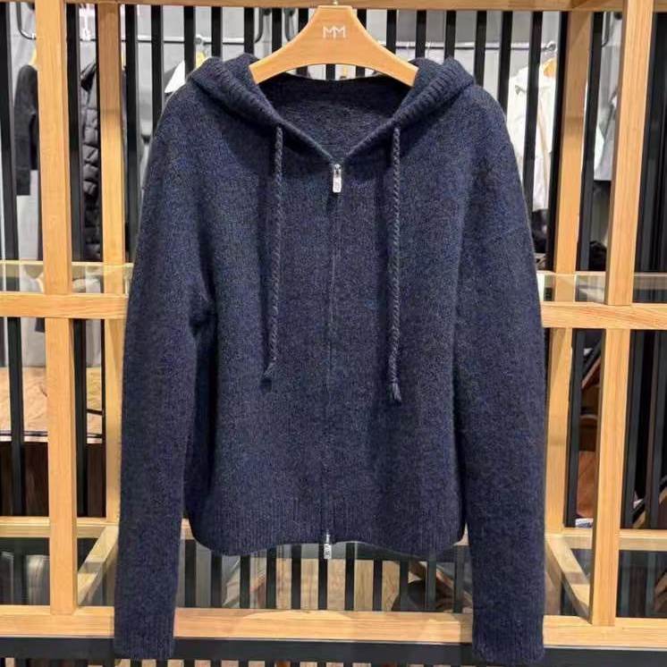 MM商场同款2025秋冬新款连帽午夜蓝针织开衫毛衣女上衣5GA133561Q