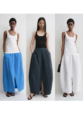 tt*me25春夏新款轻盈质感褶皱廓形跳伞运动风半身裙花苞半裙