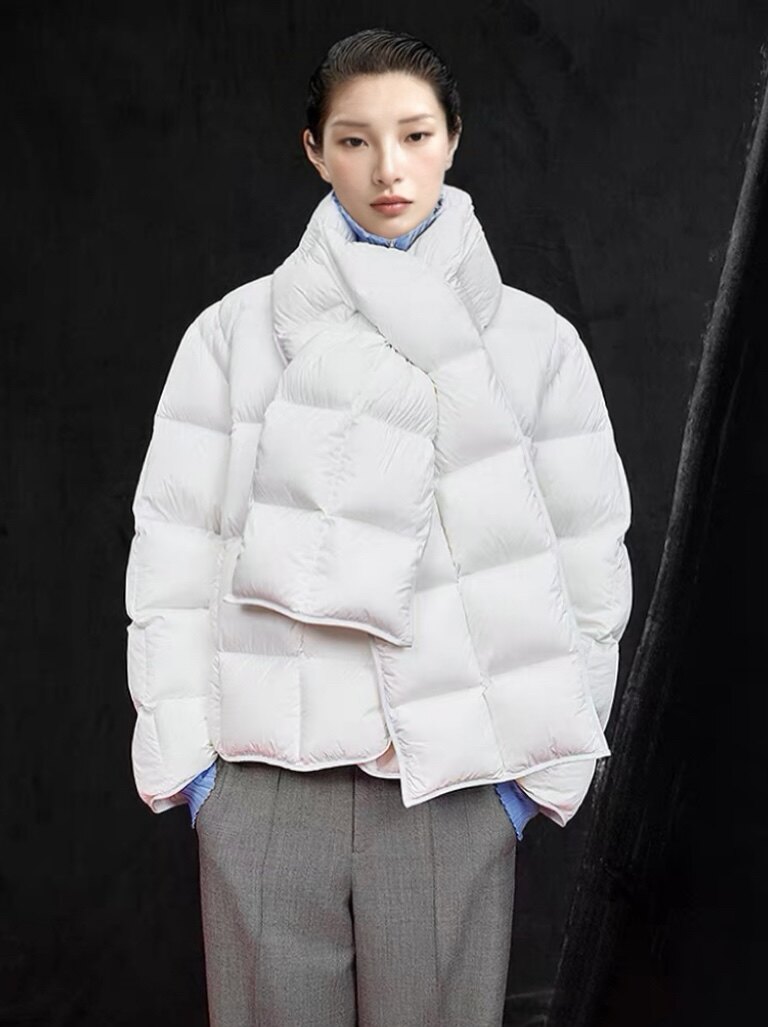 江南*秋冬新款可拆卸围巾领羽绒服女短款白鸭绒面包服白月光外套,女装/女士精品,羽绒服,淘宝优惠券,粉丝福利购,淘宝优惠卷