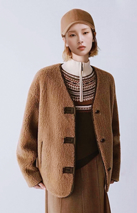 小禾同款女装2025冬季新款骆驼绒羊毛剪绒外套