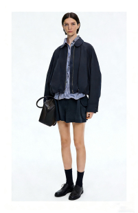 藏青色黄金比例花苞廓形夹克外套女 巴恩风工装 春新品 夹克短款