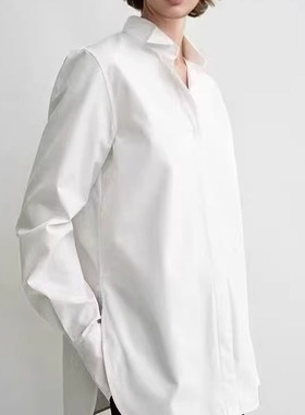 tt*m 女装 25早春新款纯白色棉府绸挺括A字质感燕尾服衬衫