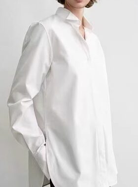 tt*m 女装 25早春新款纯白色棉府绸挺括A字质感燕尾服衬衫