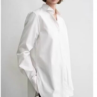 tt*m 女装 25早春新款纯白色棉府绸挺括A字质感燕尾服衬衫