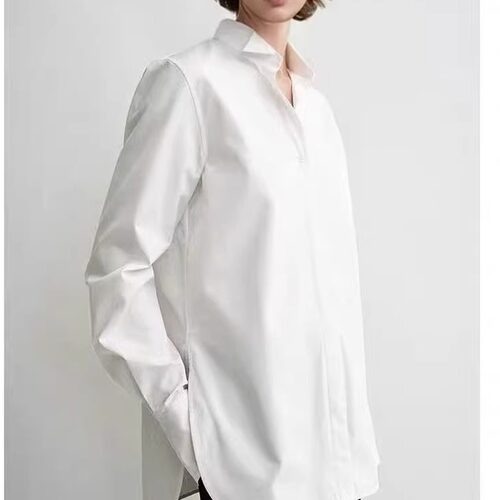 tt*m 女装 25早春新款纯白色棉府绸挺括A字质感燕尾服衬衫