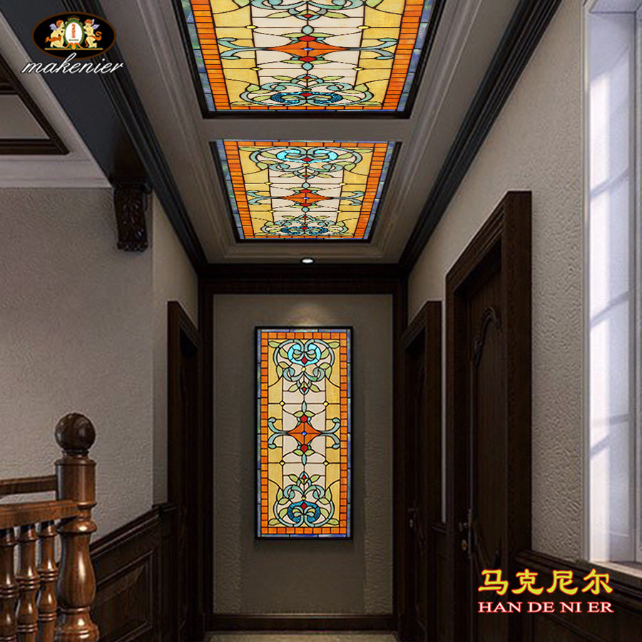 定制巴洛克走廊过道吊顶玄关隔断门窗复古典彩色镶嵌教堂艺术玻璃