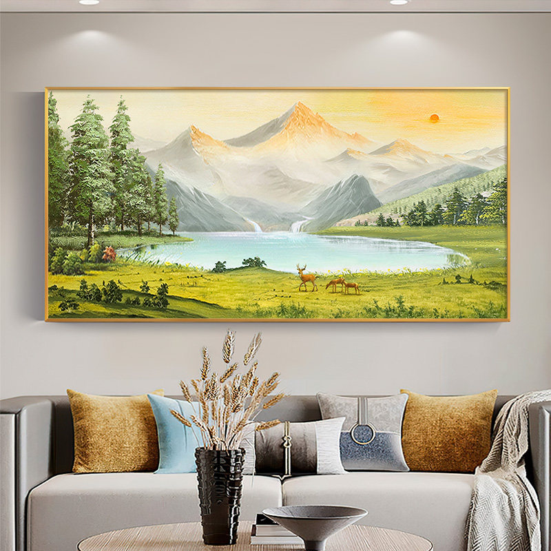 日照金山手绘油画风景山水聚宝盆客厅装饰画壁画沙发背景墙挂画