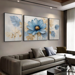 现代轻奢客厅装饰画三联抽象花卉手绘油画简约大气沙发背景墙挂画