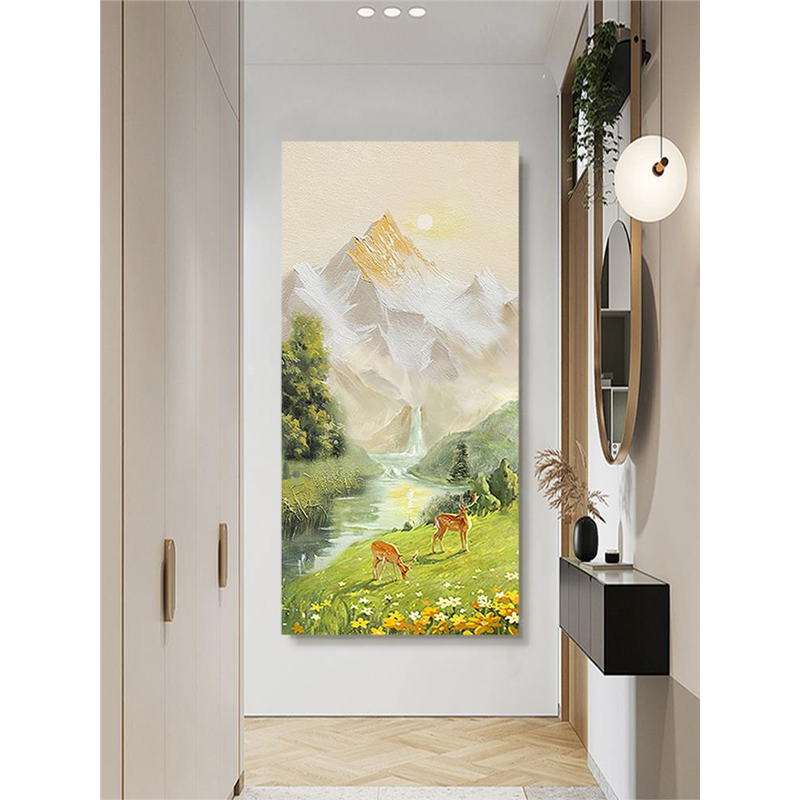 纯手绘油画《林深见鹿》客厅手工挂画玄关走廊过道装饰画餐厅壁画图片