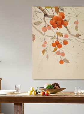 HESD.ART手绘油画《柿柿如意》新中式装饰画玄关壁画肌理画挂画