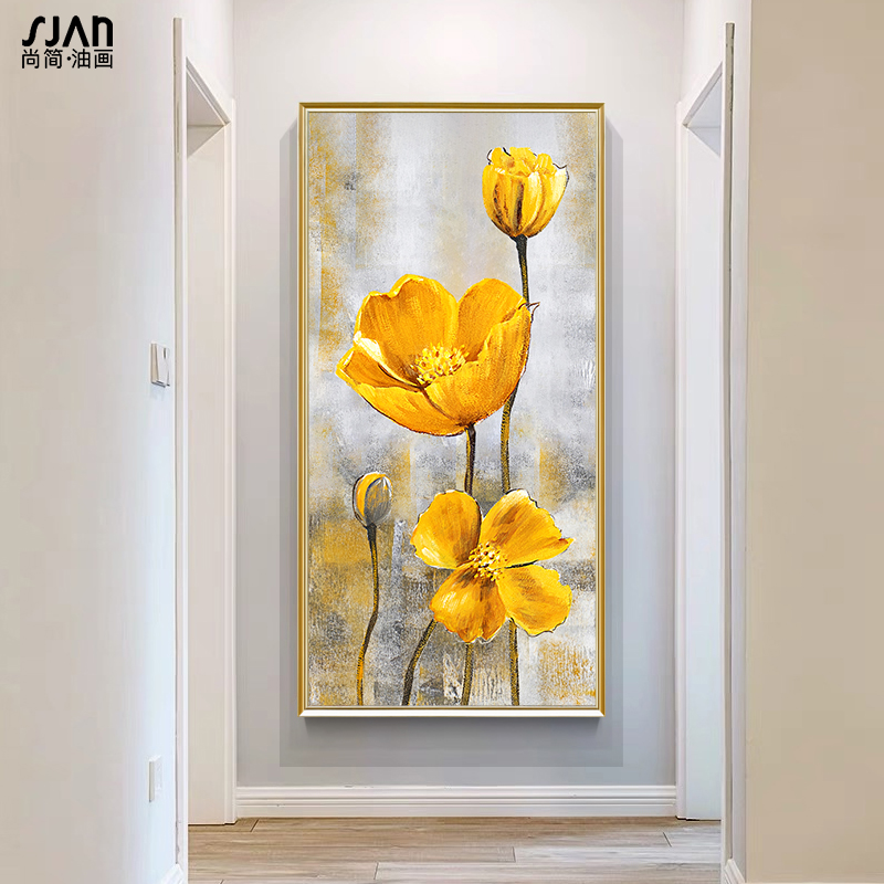 纯手绘油画挂画抽象花卉美式轻奢玄关客厅餐厅壁画别墅装饰画定制图片