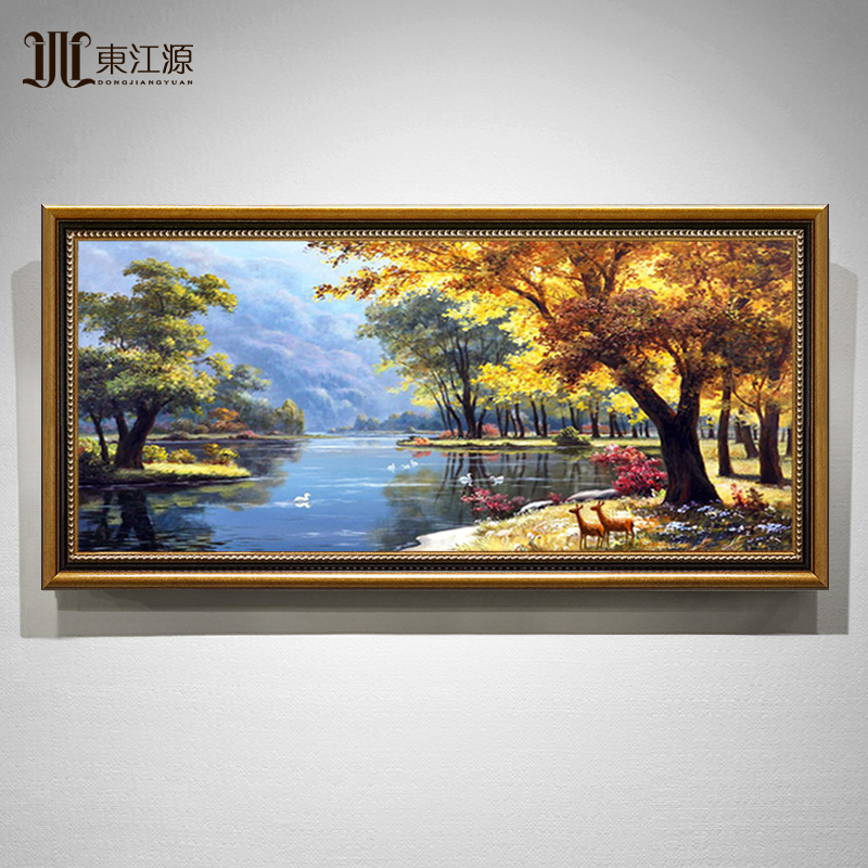 手绘油画客厅装饰画沙发背景墙挂画欧式风景美式天鹅发财树大芬村图片
