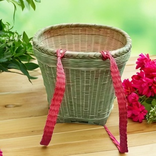 竹编大小家用买菜背篓花色竹蔑筐塑料收纳筐茶叶采摘背筐舞蹈表演