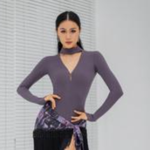 拉丁舞连体服舞衣女上衣上衣时尚新款百搭立领练功服修身显瘦长袖