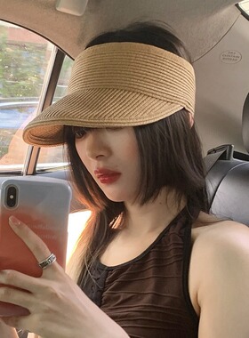 草帽女夏季空顶无顶防紫外线防晒遮阳帽出游度假时尚遮脸太阳帽