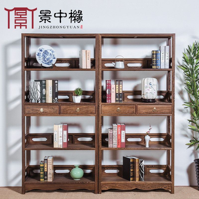 鸡翅木书房书架书橱中式置物架展示柜客厅玄关隔断红木储物陈列架
