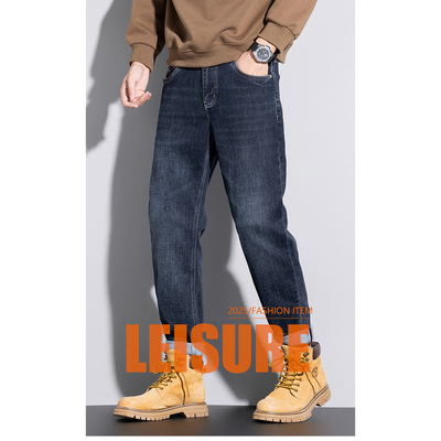 男士秋冬修身小直筒牛仔裤