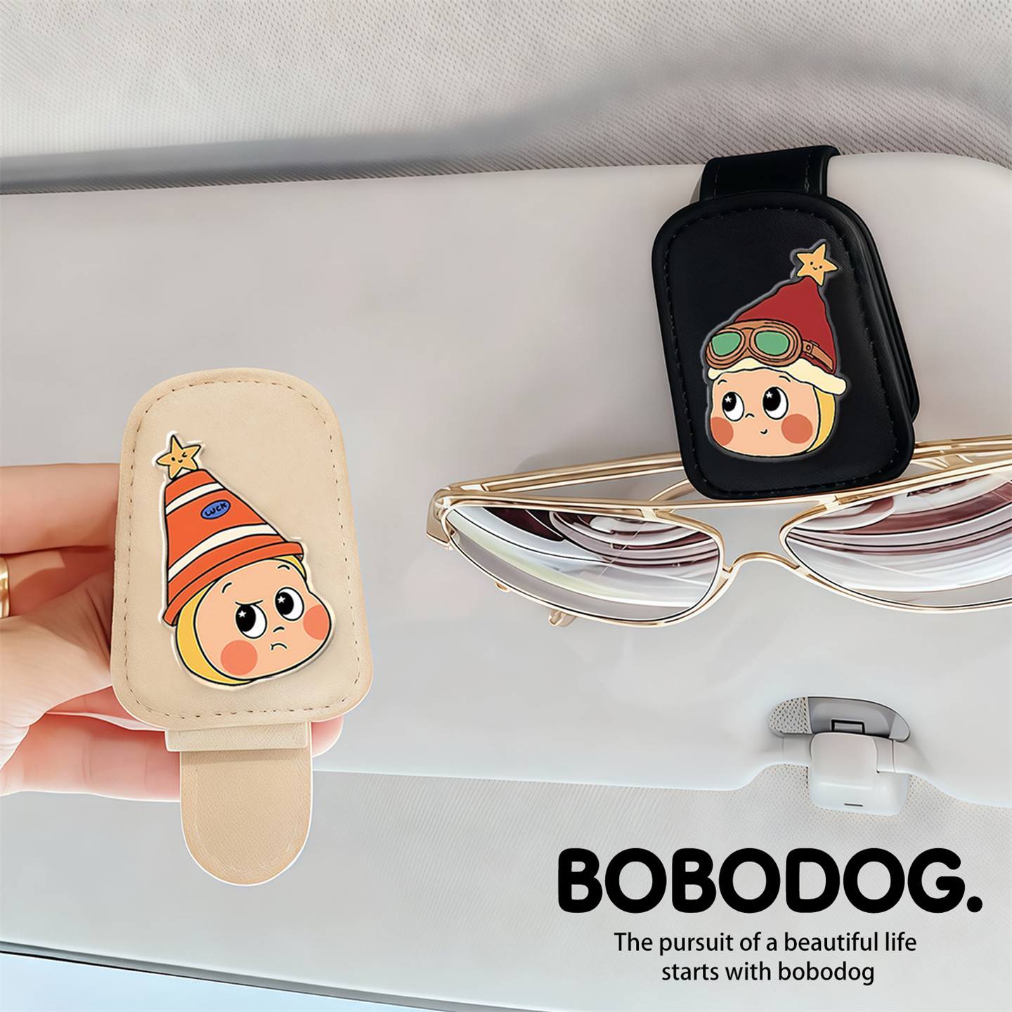 车载眼镜夹可爱汽车遮阳板专用收纳神器多功能太阳镜卡片票据夹子