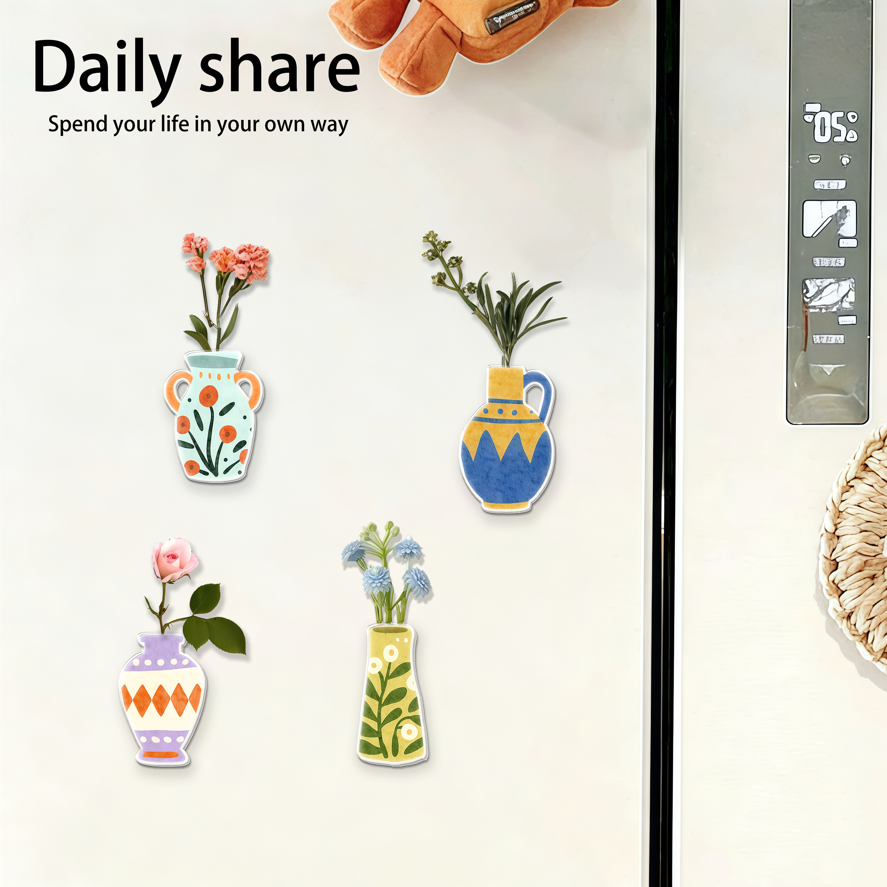 磁吸冰箱贴磁贴3d立体迷你小花瓶插花干花亚克力DIY装饰2026新款,家居饰品,冰箱贴,淘宝优惠券,粉丝福利购,淘宝优惠卷