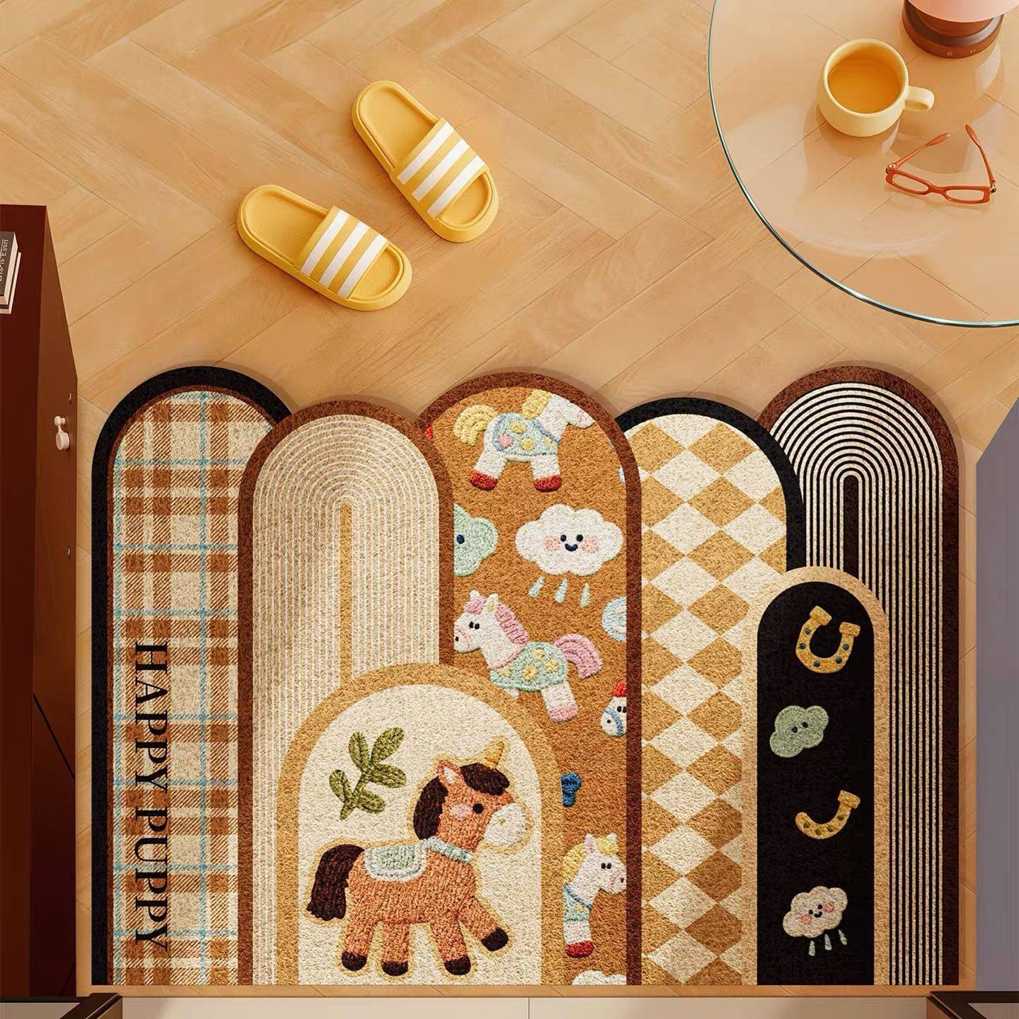 卡通风入户门地垫家用大门口防滑脚垫进门可裁剪刮泥蹭土丝圈地垫,居家布艺,入户地垫,淘宝优惠券,粉丝福利购,淘宝优惠卷