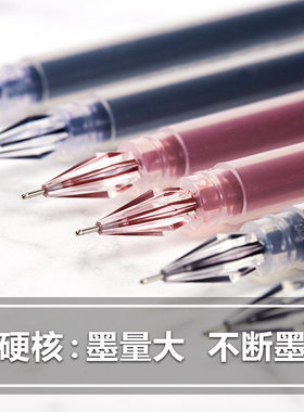 最炫钻石头中性笔0.38mm针管签字笔学生黑色水笔速干碳素笔芯黑笔