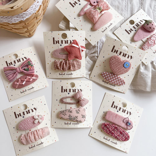 韩系粉色系几何布艺组合儿童发夹甜美五星碎花掰掰夹侧边刘海夹发