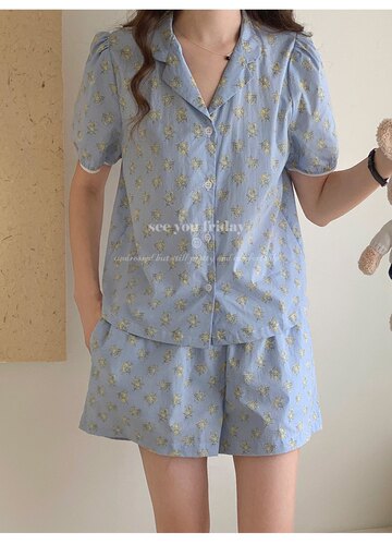 ins风甜美碎花纯棉家居服女