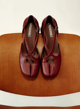 Ls' rommors 欧式分趾玛丽珍鞋女交叉扣带中空粗跟猪蹄单鞋轻熟风