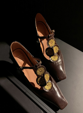 Le' Queen 超显女人味 魅力方头高跟鞋T型扣带单鞋方跟玛丽珍浮萍