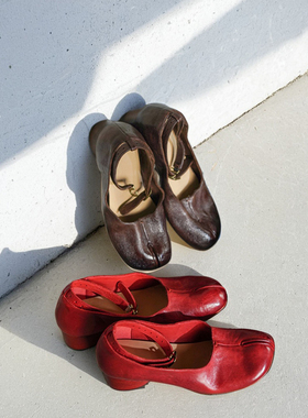 Le' Queen「高定手工」意大利植鞣水洗马皮tabi分趾鞋女粗跟单鞋