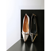 rommors 优雅风 尖头蝴蝶结浅口单鞋 女中跟复古擦色皮猫跟鞋