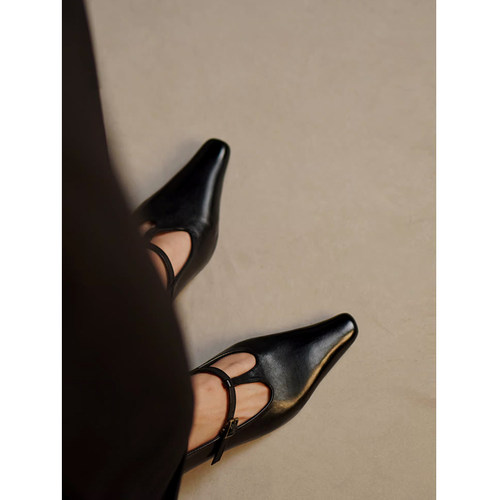 Le' Queen 法式 时髦B入 水洗马皮女巫奶奶鞋粗跟T型扣玛丽珍单鞋