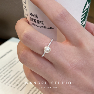 往如s925纯银天然淡水珍珠戒指女食指纤细轻奢高级感小众设计礼物