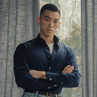 丝光藏蓝衬衫 FABRIC 非现货 正装 一字领 SHOP 140支纯棉