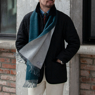 Johnstons of Elgin 经典双面撞色 100%羊绒Cashmere围巾 男女款