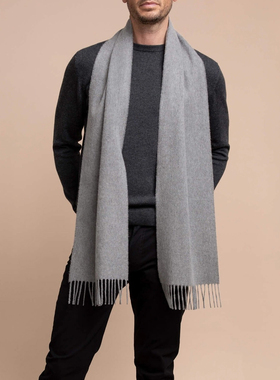 Johnstons of Elgin 经典纯色/格 100%羊绒Cashmere围巾 标准尺寸