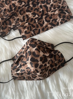 咖色豹纹口罩女复古印花黑色耳绳成人一次性透气小众高级感高颜值