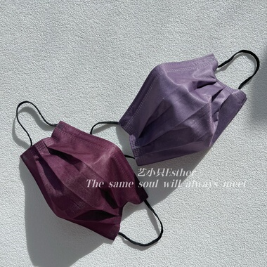 香港新品梅子紫红色口罩纯彩色黑绳一次性面罩显白透气高颜值质感