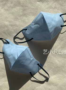 香港复古雾霾蓝纯色3d立体口罩浅蓝色秋冬四层透气成人高颜值显白