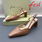 fed 艾芙伊迪撤柜羊皮断码 女鞋 正品 高跟真皮粗跟包头后空扣带凉鞋