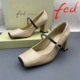 正品 扣带浅口高跟玛丽珍粗跟单鞋 fed 艾芙伊迪撤柜牛皮真皮女鞋