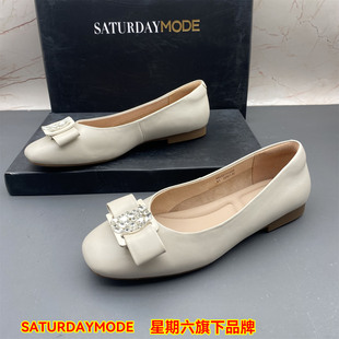 正品SATURDAYMODE商场断码撤柜羊皮女鞋防滑平底浅口圆头水钻单鞋
