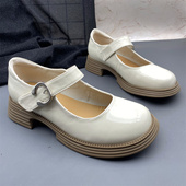 魔术贴平跟单鞋 圆头英伦风浅口jk法式 女新款 牛皮真皮玛丽珍小皮鞋